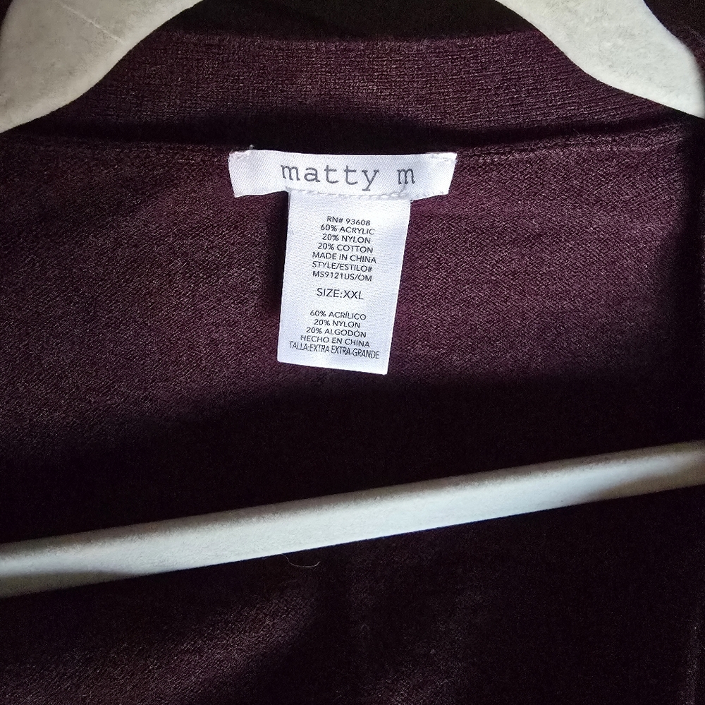 Womens XXL Matty M Open Front Cardigan EUC Burgundy - Picture 6 of 6